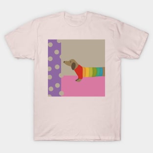 Wiener Dog in a Rainbow Sweater T-Shirt